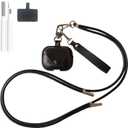 Leather Case for Airpods Pro 2nd/1st Gen (2023/2022/2019) with Adjustable Neck Strap & Wristlet - Shockproof Travel Cover with Locking Clip, Anti-Dust Design for Women/Men, Black