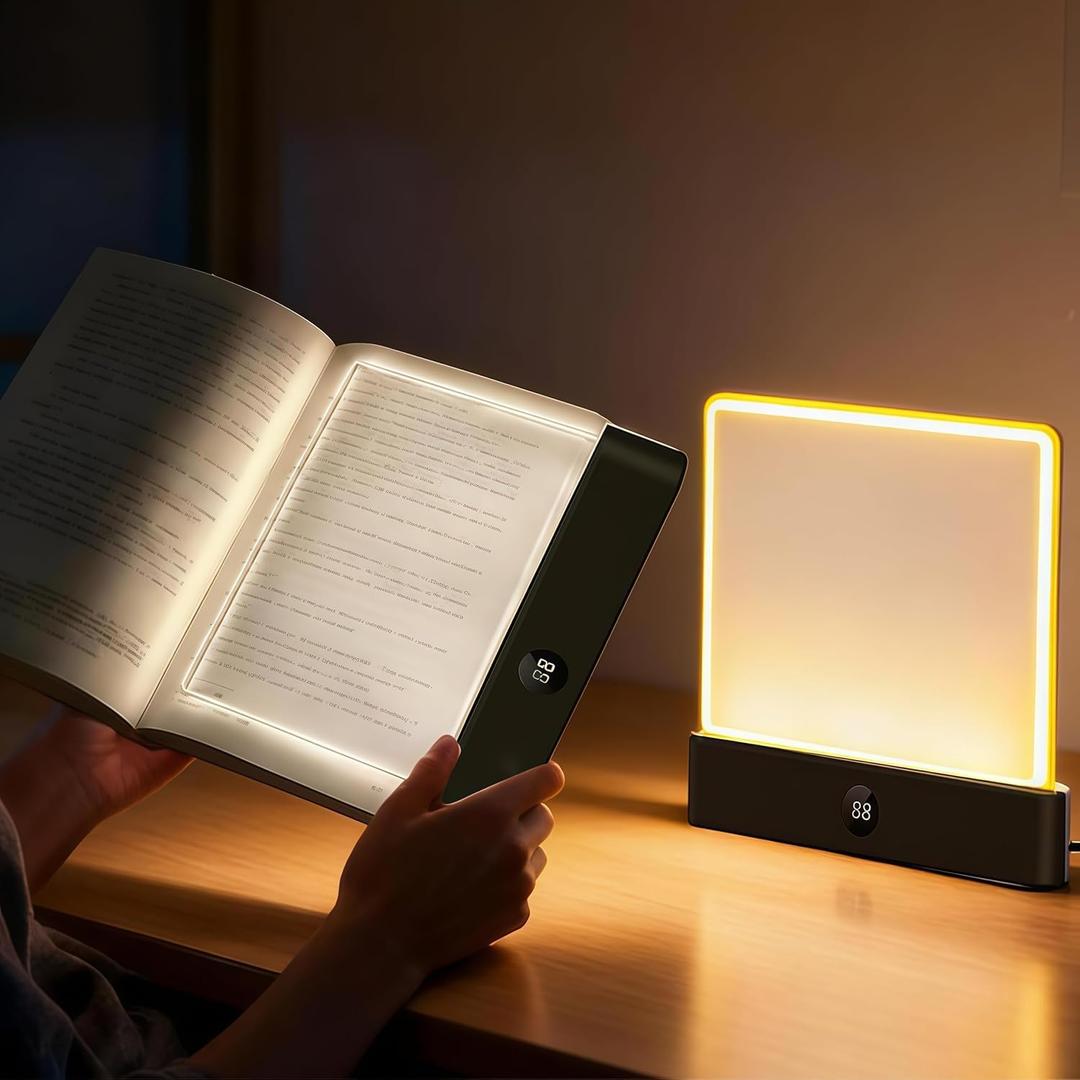 Black Smart Led Reading Light, Book Light Treasure Box, Rechargeable Clear LED Flat Reading Light with 3 Colors & Timer, Doodleable Study Lamp, The Quiet Reader's Dream Lights