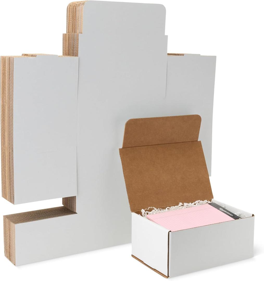 Amazon Basics Cardboard Shipping Mailer Boxes, 9" x 6" x 4", White, 25-Pack