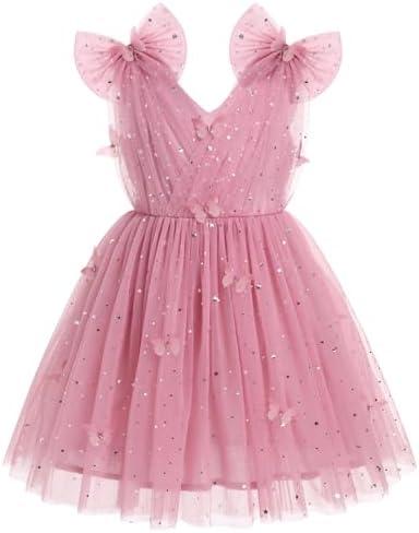 IMEKIS Toddler Kids Girls Butterfly Dress Sparkle Sequins Tulle Wedding Formal Birthday Dresses, 3-4Y