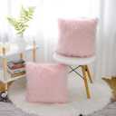 WLNUI Pink Faux Fur Pillow Covers 18x18 Inch,Set of 2 Plush Decorative Throw Pillow Case for Couch Sofa Bed, Soft Fluffy Blush Pink Cushion Cover with Hidden Zipper for Bedroom Girls Room Dorm Decor