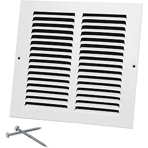 HVAC Premium 8'' x 8'' [Duct Opening] Flat Stamped Steel Return Air Grille - Sidewall and Ceiling - HVAC Vent Duct Cover - White [Outer Dimensions: 9.75''w X 9.75''h]