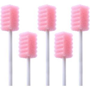 100 Pcs Disposable Mouth Swabs Sponge, BVN Oral Swabs, Oral Care Swabs Disposable, Mouth Swabs, Unflavored and Sterile Disposable Dental Swabsticks for Mouth Cleaning, Sawtooth-Shaped Pink.