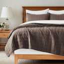 100% Cotton Box Stitch Quilt Set, Queen Size, Cocoa Brown