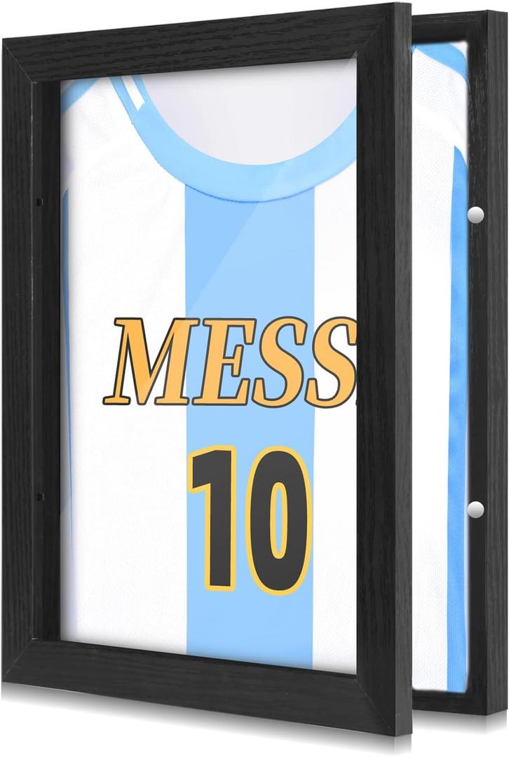 11" x 14" T Shirt Frames for Wall Display, Jersey Frame Display Case with UV Protection Acrylic, Wood Shadow Box Frame Depth of 1", Display Case for T Shirts, Jerseys, Memorabilia (Black)