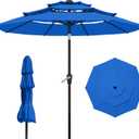 9FT 3 Tiers Patio Umbrella With Auto Tilt And Crank, Outdoor Table Market Umbrella with 8 Sturdy Ribs for Garden, Lawn, Deck, Backyard and Pool