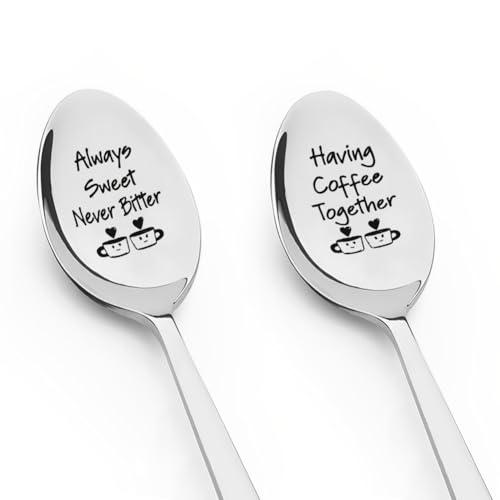 Husband Wife Gifts for Women Men Coffee Spoons Set Anniversary Valentines Day Gift for Girlfriend Boyfriend Engraved Spoon Wifey Hubby Birthday Gifts for Fiance Fiancee Engagement Gifts for Couples