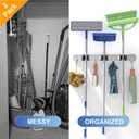 ZONGOOL 2 Pack 3 Racks and 4 Hooks Mop and Broom Holder Wall Mount, Heavy Duty Broom Hanger Organizer Storage Tool Racks Stainless Steel Self Adhesive Wall Hanger for Kitchen Garden Laundry Garage (Silver)