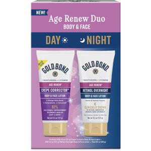 Gold Bond Age Renew Day & Night Duo Lotion Set for Body & Face, Crepe Corrector Lotion, Visibly Firms Skin Retinol Overnight Lotion, Visibly Smooths Skin, 8.6 oz.