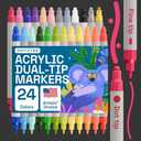 ARTISTRO 24 Dual Tip Acrylic Paint Markers, Acrylic Paint Pens, Fabric Markers for Textile, Rock, Glass, Wood, Paper, Ceramic, Canvas DIY Art Supplies Kit for Kids and Adults (Dual Tip Dot + Fine, 24)
