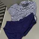 Yonique Tankini Swimsuits for Women Tummy Control Bathing Suits Two Piece Tankini Tops with Bikini Bottoms Twist Swimwear (XX-Large, Blue and White Stripe)