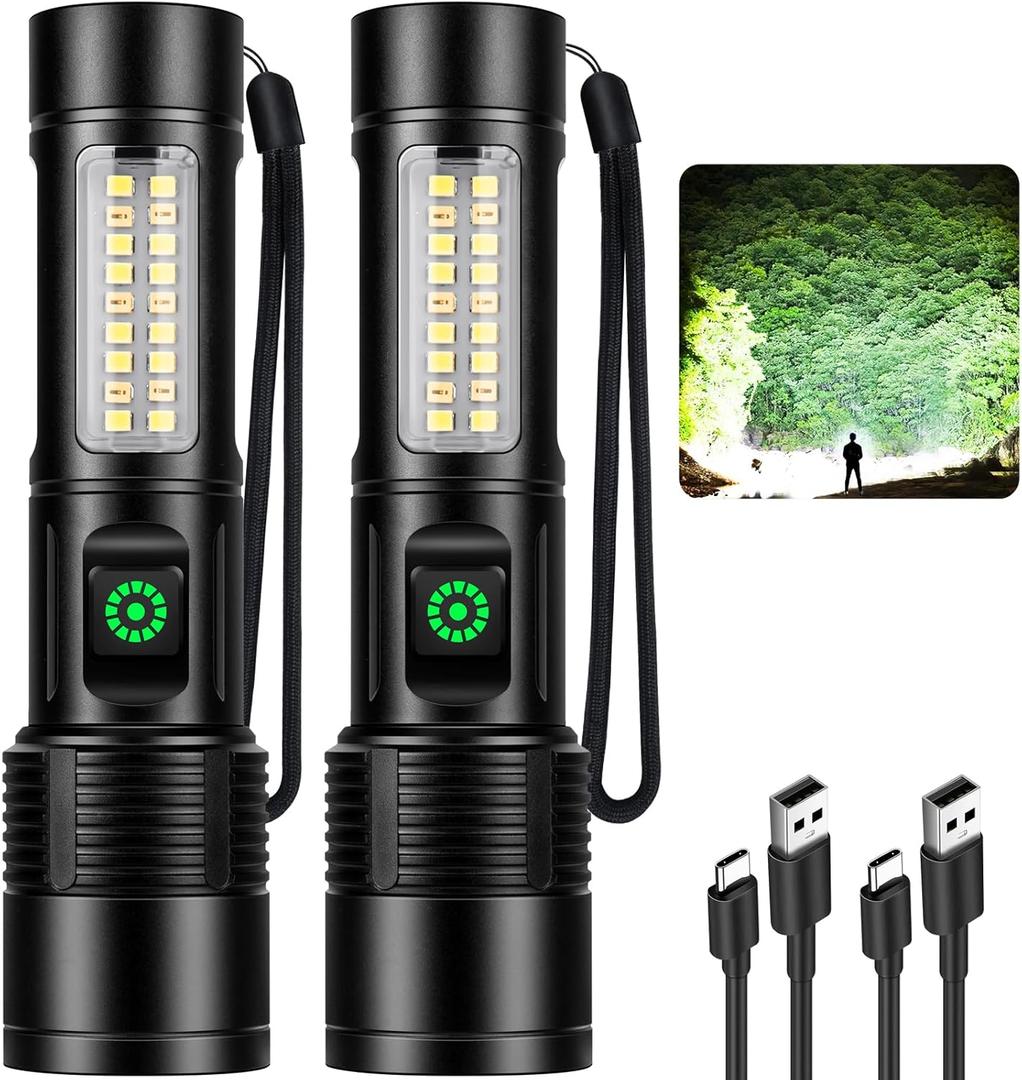 Rechargeable LED Flashlights High Lumens - 10,000LM Super Bright Flash Light with 6 Modes, Powerful Handheld Linternas for Home, Camping2 Packs