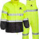 John Deere Hi-Visibility Rain Suit, ANSI Class 3, Poly Oxford with PU Backing, Hi-Vis Yellow/Black (Large)