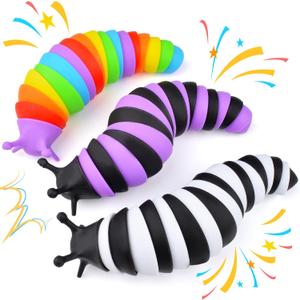 Cevioce Fidget Slug Toy 3Pcs Autism Sensory Toys for Autistic Children Toddler Airplane Car Travel Essential Toys Slug Fidget Toys for Kids & Adults Christmas Stocking Stuffers Gifts for Girls Boys