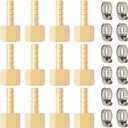 SUNGATOR 12-Pack 3/8'' Barb to 1/4'' Female NPT Brass Hose Barb Fittings, 3/8 Inch x 1/4 Inch NPT Female Air Line Connectors, Brass Barbed Air Hose Repair Fittings with 12 Clamps