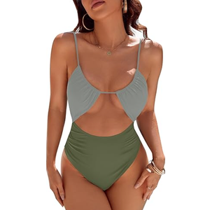 Blooming Jelly Womens One Piece Swimsuit Tummy Control Bathing Suit Sexy Flattering Cheeky High Cut Out Cute Ladies Swimwear Army Green XL/XXL