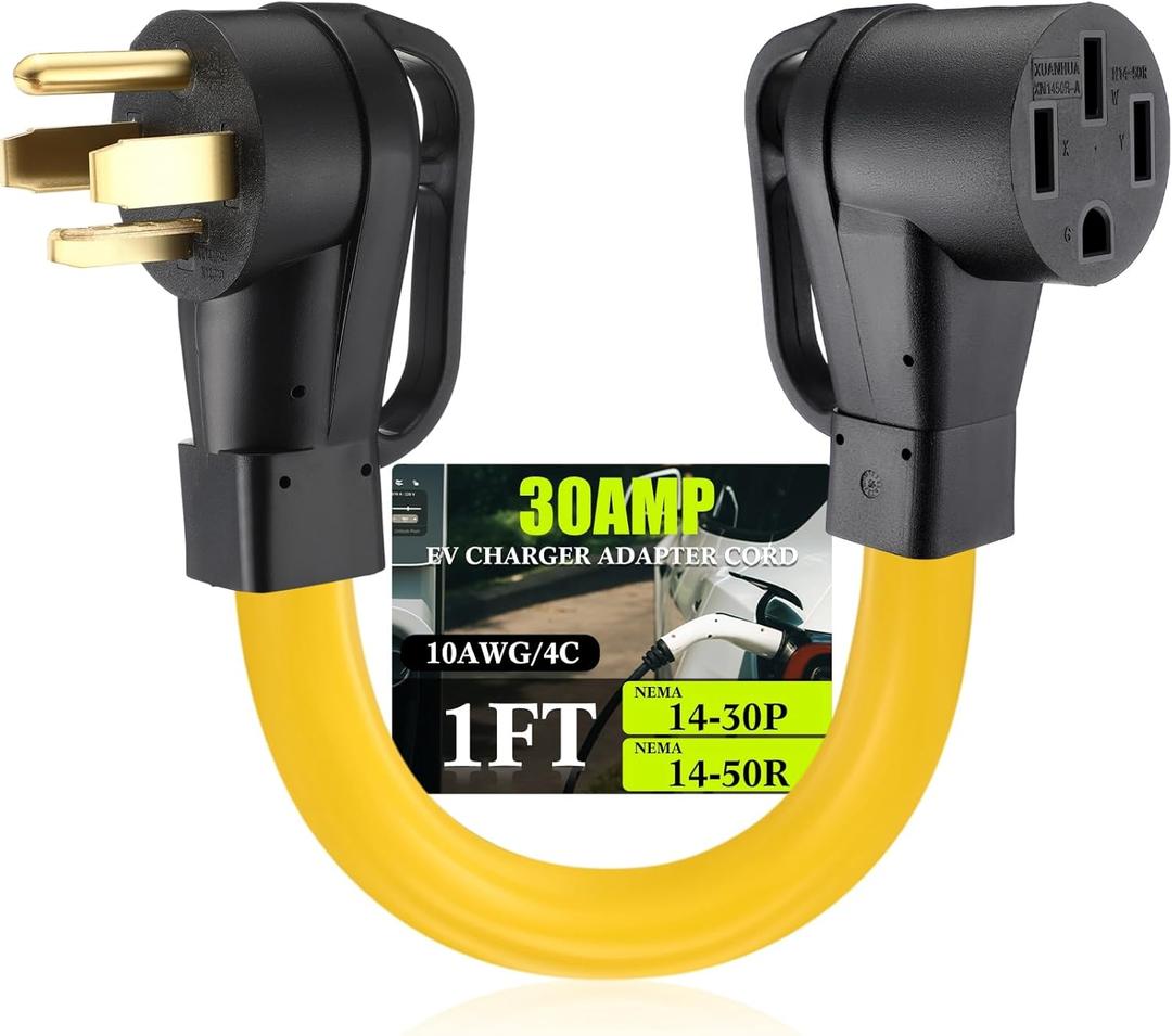 NEMA 14-30P to 14-50R EV Charger Adapter Cord 30 Amp Dryer to 50 Amp EV for Level 2 Charging, 4 Prong Male to 4 Prong Female Power Cord with Handle, STW 10 AWG/4C, 1FT, ETL Listed