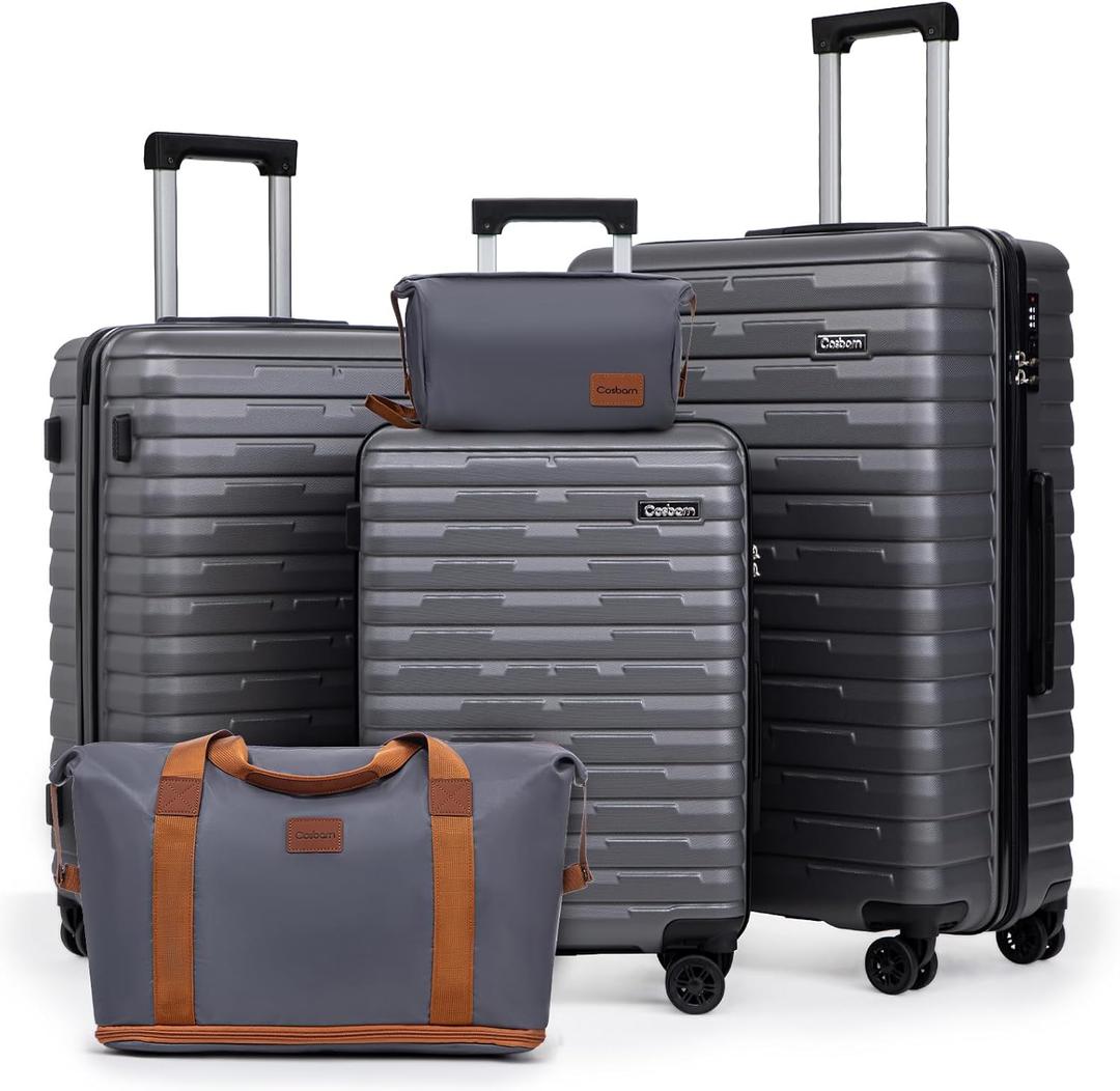 Cosbarn Luggage Sets 5 Piece Suitcases with Wheels, Suitcase Set ABS Hard Case Luggage with Lock Spinner Wheels Durable Travel Luggage