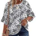 WIHOLL Plus Size Clothes for Women 3/4 Length Sleeve Womens Tops Beach Vacation Clothes Fall Fashion Must Haves Boho Tops Round Neck Tshirts Shirts Womens Clothing XL (White, XL)