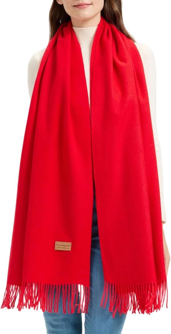 Winter Thick Wool Pashmina Scarf Shawl-Women's Soft Warm Pashmina Wraps for Evening Dresses Wedding Travel Shawl (Red)