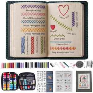 2026 Upgraded Embroidery Stitch Book & Complete Kit for Beginners | Includes Embroidery Hoop,86 Tools,65 Water-Soluble Patterns & 106 Stitches With Guides,Portable Craft Set for Adults & DIY Lovers