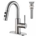 Bathroom Sink Faucet with Pull Down Sprayer, Brushed Nickel Single Handle Pull Out Faucet with Pop-Up Drain, 1 or 3 Hole Laundry Bar Basin Faucet with Deck Plate, KBL-7002BN-CL