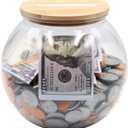 Large Clear Coin Bank Jar with Slotted Lid, 3/4 Gallon Plastic Money Tip Change Savings Coin Jar for Coin or Raffle Ticket, Big Clear Money Coin Tip Piggy Change Bank Box for Adults Teens