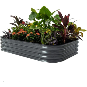 AHEONLAR Galvanized Raised Garden Bed Kit, Oval Large Metal Planter Box, Sturdy and Durable, Garden Boxes Outdoor Raised for Vegetables, Fruits, Flowers and Herbs, 8x4x1ft (Black)
