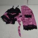 Woman 4pcs Floral Lace Trim Satin Pajamas Set With Robe Sexy Silk Pijamas Robe Sets, Size Large