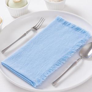 DeZerlor 6 Pack Baby Blue Cotton Linen Napkins with Fringe Spring Cloth Napkins Set of 6 Boho Handmade Dinner Napkins Bulk for Wedding Bridal Baby Shower Parties, 17 x 17 Inches