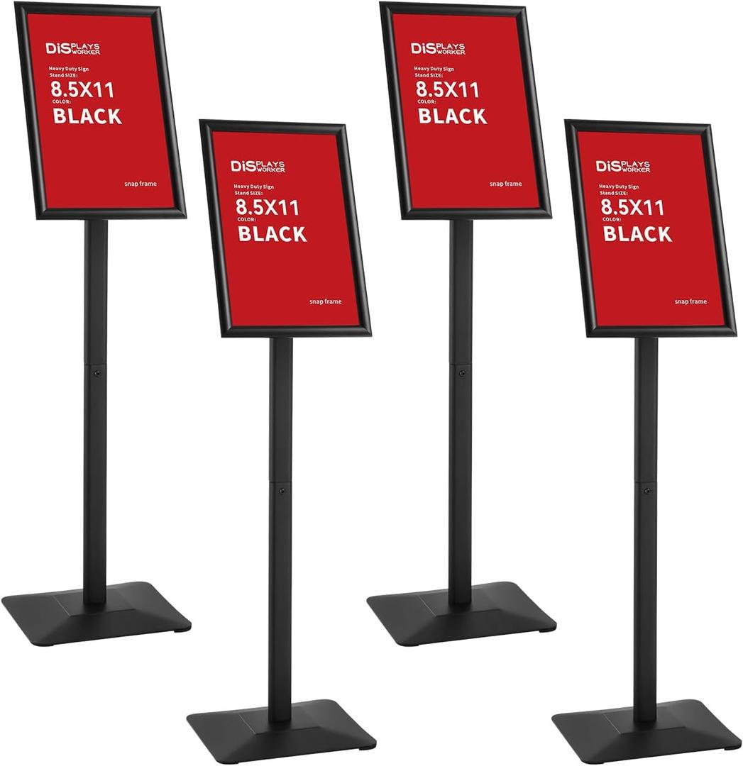 DISPLAYSWORKER 4Pcs Floor Sign Holder, Sign Stand heavy duty pedestal sign floor standing for indoor outdoor 8.5×11 signage display (BLACK, 8.5×11，4 Pack)