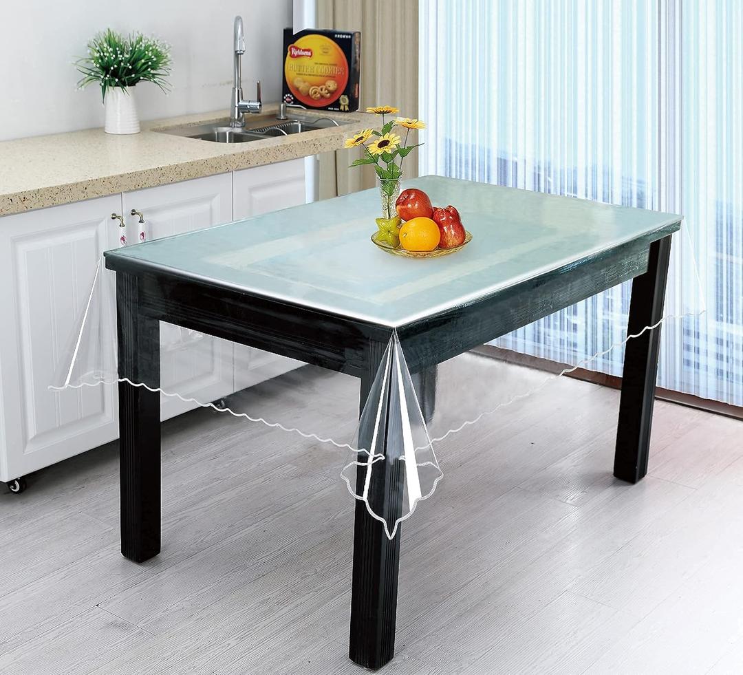 Clear Table Protector Thick Transparent Plastic Tablecloth Waterproof and Oil-Proof Perfect for Square Dinner Table and Writing Desk - 52 X 52 Inch