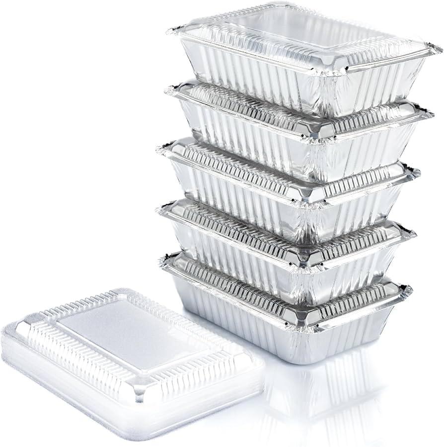 Spare Essentials (100 Pack) Aluminum and Plastic Containers Disposable Foil Pans for Takeout, Baking, Freezing, Food Storage - Aluminum Pans, To Go Containers with Sporks