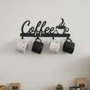 Aimto Black Metal Wall Mounted Coffee Mug Holder, with 4 Hooks and Metal Sign Modern Coffee Sign for Kitchen, Bar Station Accessories Decor