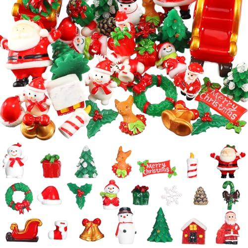 Soaoo 44 Pcs Christmas Mini Resin Figures Set Miniatures Snowman Figures Tiny Decor Santa Claus Tree Resin Crafts for Garden Fairy Accessories for Bonsai Terrarium Party Decoration