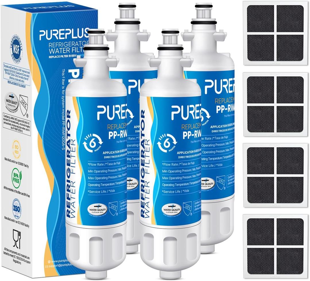 PUREPLUS 469690 LT700P Replacement for LG Kenmore Elite 9690, ADQ36006102, ADQ36006101, LFXS30766S, LFX28968ST, LFX31925ST, LFX31945ST, RWF1052, LT120F, Refrigerator Water and Air Filter Combo, 4Pack