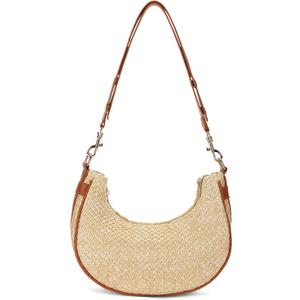 RNIEGA Straw Beach Bag for Women Small Woven Crossbody Bag Summer Mesh Hollow Beachy Purse Shoulder Bag for Vacation