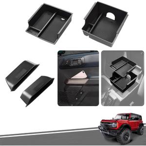 WDG for Ford Bronco Accessories 2021-2025, Center Console Storage Organizer and Door Handle Storage Box, Insert Tray Armrest Storage Box for Bronco 2021-2023 2024 2025 2 Doors and 4 Door(4PCS)
