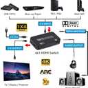 HDMI Switch 4x1 with Audio Extractor, 4K@60Hz Ultra HD HDMI Switcher with Optical TOSLINK SPDIF, 3.5mm Audio Support ARC Function, 3D, 1080P @120Hz, 4Kx2k @60Hz HDTV (IR Wireless Remote Control)