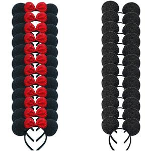 24 Pcs Mouse Costume Deluxe Ears Headband Red Bow Hairs Accessories Baby Shower Headwear Favors Decorations