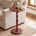 STO'SENSE Round Side Table, Drink Table for Small Spaces,Modern Accent Nightstand w/Solid Wood Leg,Mid-Century Pedestal Sofa Table w/Classic Sculpted Design for Living Room,Tool-Free Assembly,Walnut
