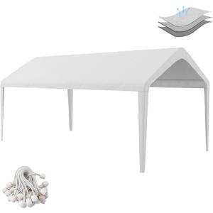 Carport Replacement Canopy 10'x20' for Tent Top Garage Shelter With Ball Bungees, 800D Oxford Waterproof & UV Protection Cover, Not Included Frame (Off-White)