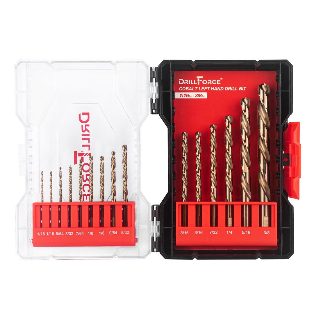 15PCS M35 Cobalt Left Hand Drill Bits Set for Removing Broken Stubs, Bolts and Screws, Reverse Twist Drill Bits, 1/16"-3/8"