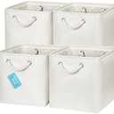 OrganiHaus 11x11 Cube Storage Bins 4 pack, Foldable Cube Storage Organizer w/ Rope Handles, Collapsible Fabric Bins for Toys, Clothes & Closet Organization, Fabric Square Baskets - Off-White