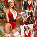 RSLOVE Christmas Costumes for Women Sexy Red Teddy Bodysuit One Piece Santa Babydoll With Belt (Red, XXL)