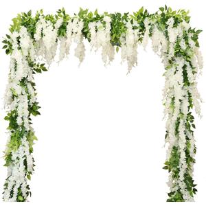 dallisten Wisteria Artificial Flowers Garland, 4Pcs 7.2Ft/Piece Silk Fake Wisteria Vine Kit, Hanging Flower for House Outdoor Garden Ceremony Outside Wedding Arch Floral Decor (4, White)