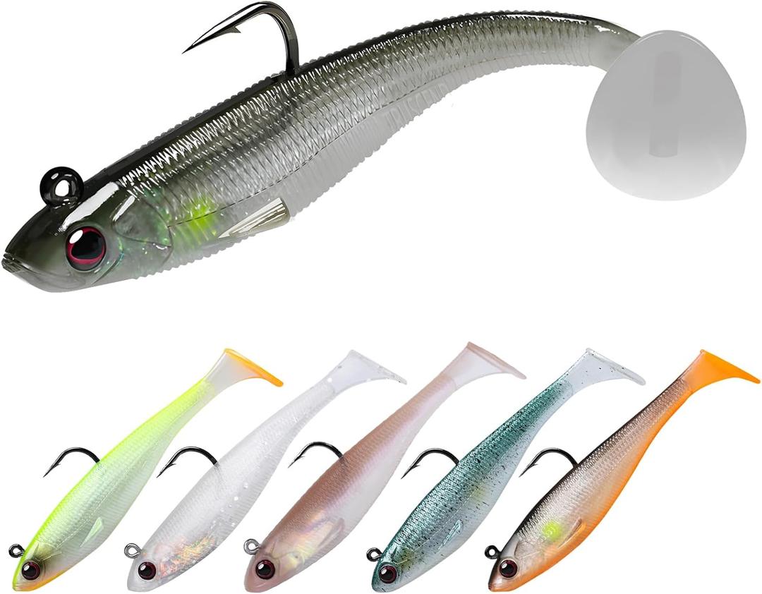TRUSCEND Easy Catch Pre-Rigged Soft Lures, Unique Vibrating Swim Action and Trembly Sinking Move for More Bites, Amazing Soft Swimbait for Family Fishing, Fishing Lures for Bass Trout Crappie Walleye (2.75",0.23oz)