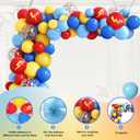 Cartoon Birthday Party Decorations Set - Red Yellow Blue Balloons Arch with Background for Boys Girls Kids
