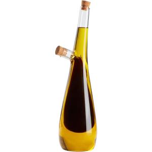Oil and Vinegar Dispenser Set, 2 in 1 Olive Oil and Vinegar Cruet Dispenser Bottle with Cork Stoppers, Transparent Dual Glass for Kitchen Cooking Container