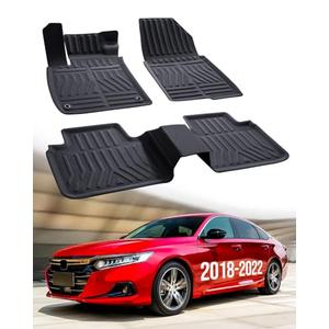 Car Floor Mats for Honda Accord: 2022 2021 2020 2019 2018, All Weather Accessories Rubber Floor Liners Custom Fit for Accord 10th Gen Gas & Hybrid Model Front Rear Carpet 5 Seat Sedan (3PCS, Black)